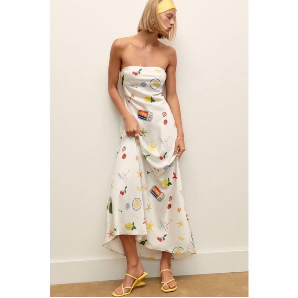 For Love And Lemons White Strapless Dress with Colorful Print